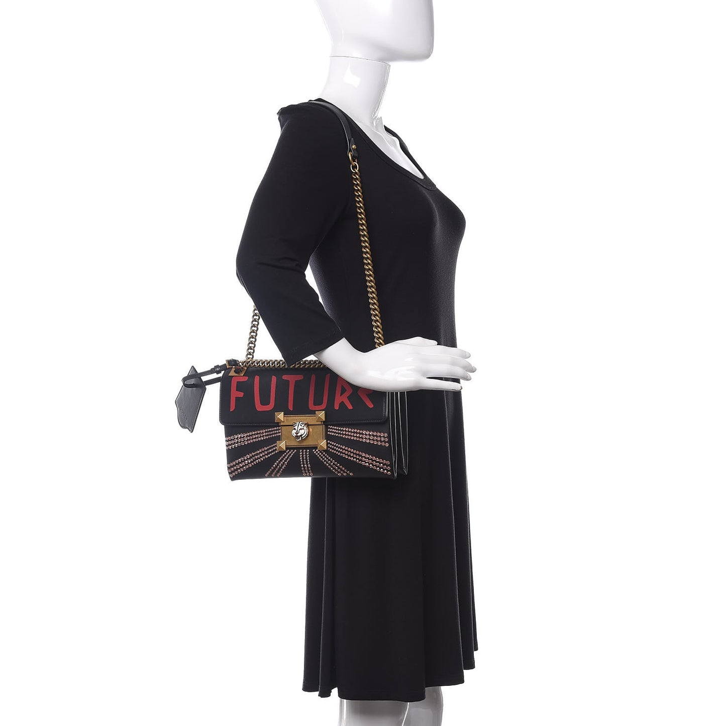 Calfskin Crystal Embellished Future Shoulder Bag Black