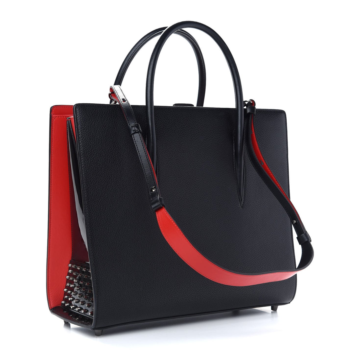 Calfskin Patent Spiked Large Paloma Black
