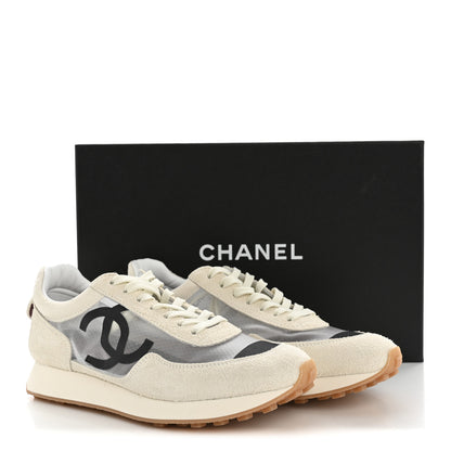 Chanel Mesh Suede Calfskin Womens CC Sneakers 39.5 White Black 9 of 9