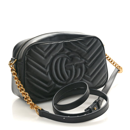 Gucci Calfskin Matelasse Small GG Marmont Chain Shoulder Bag Black 2 of 11