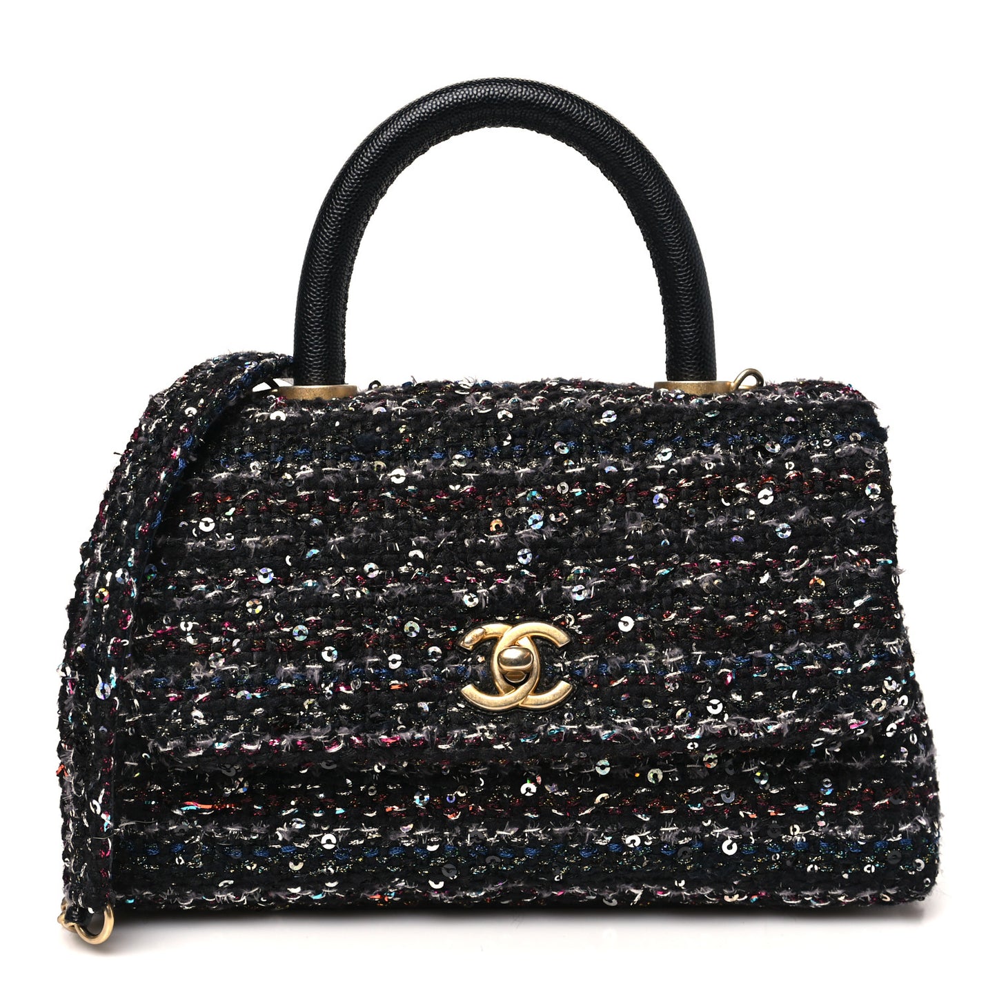 Tweed Sequin Mini Coco Handle Flap Black