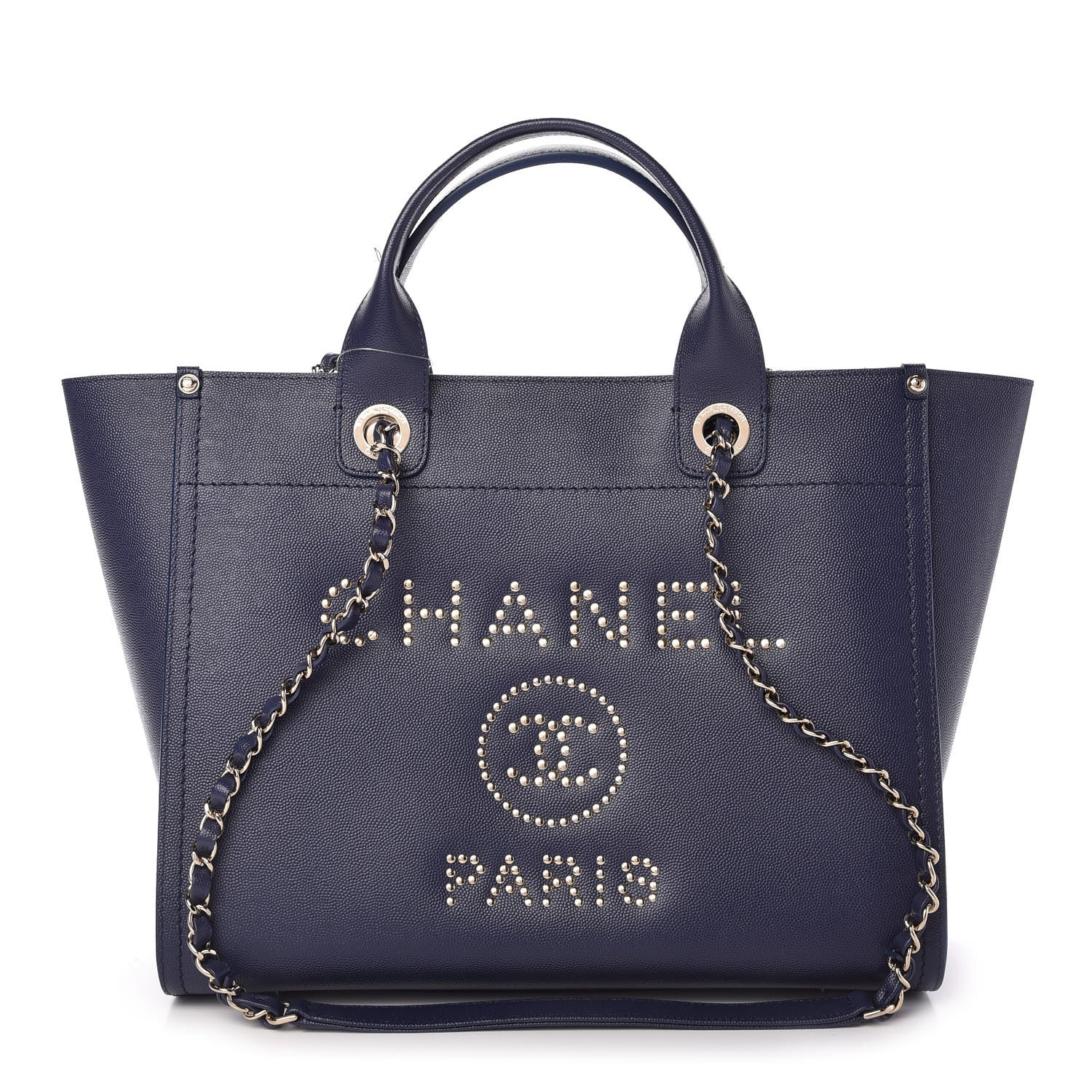 Chanel Caviar Small Studded Deauville Tote Navy 1 of 11