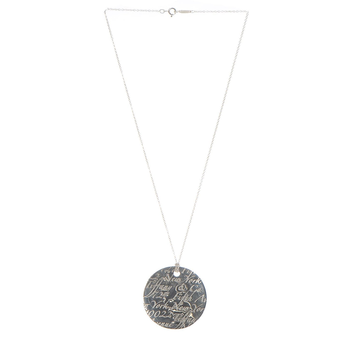Sterling Silver Notes New York 5th Avenue Round Large Pendant Necklace