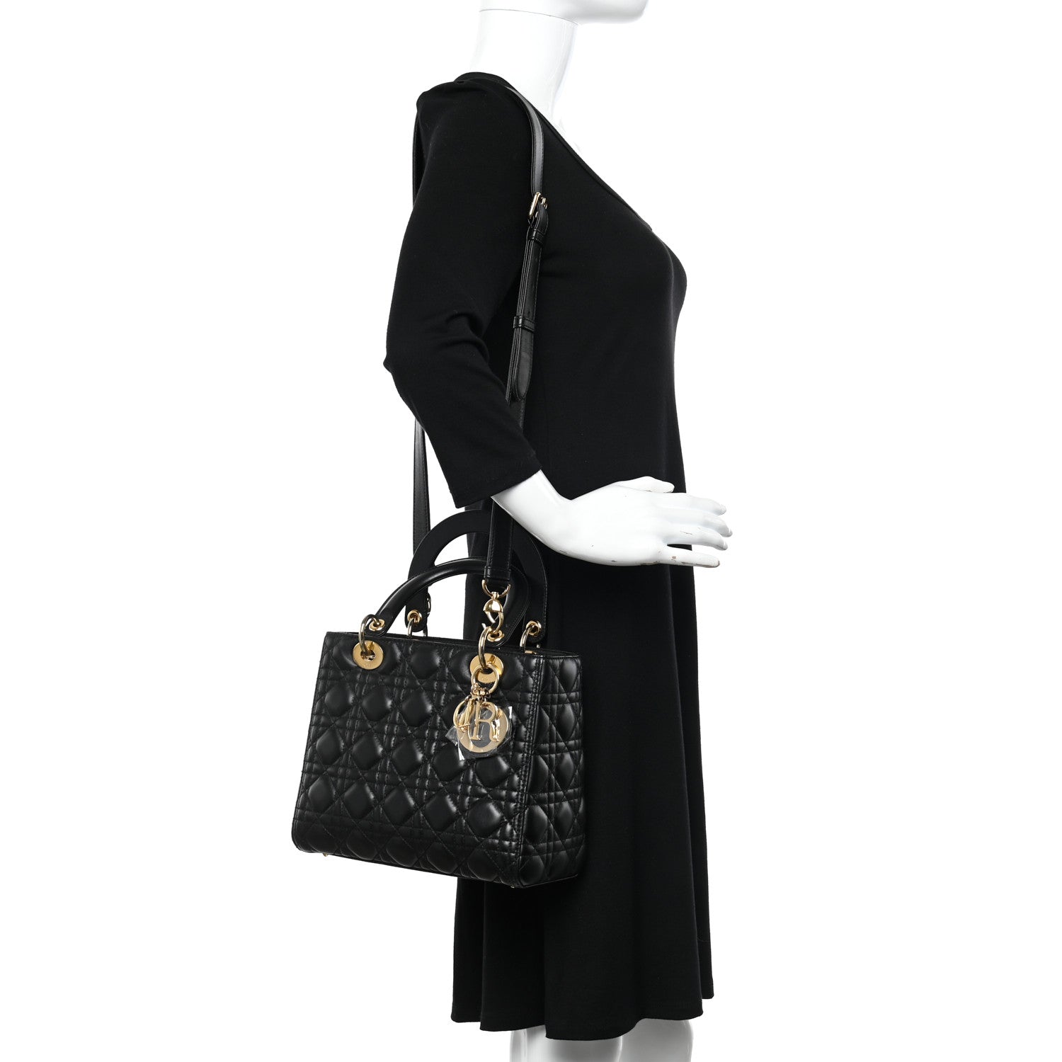 Christian Dior Lambskin Cannage Medium Lady Dior Black 3 of 11