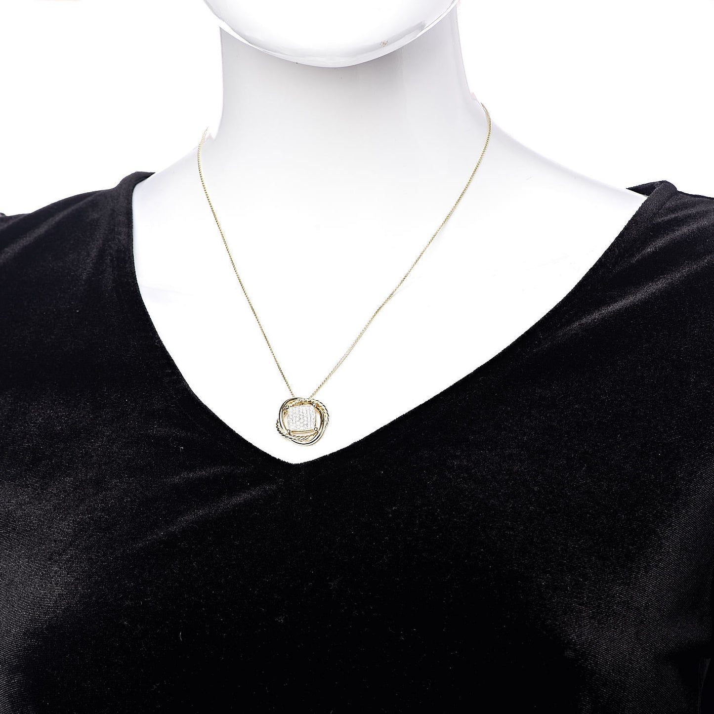 18K Yellow Gold Pave Diamond Crossover Pendant Necklace