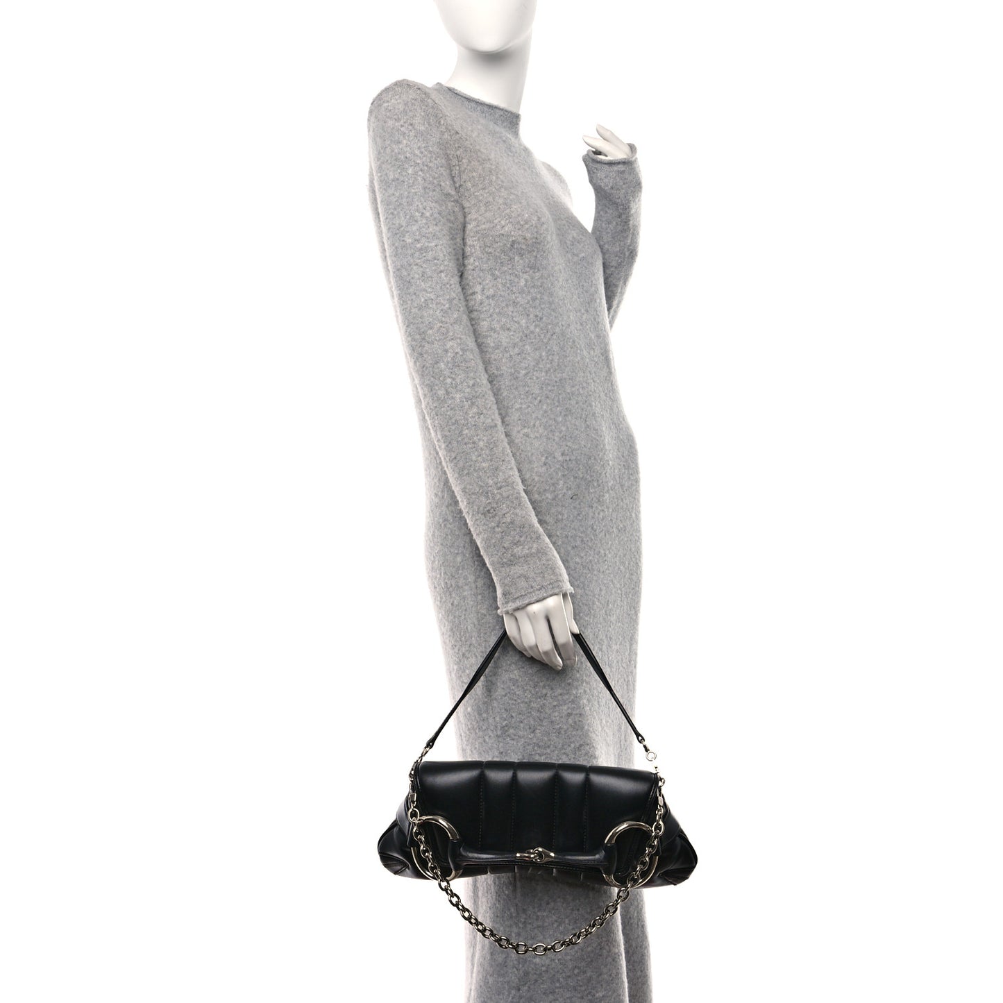 Nappa Vertical Matelasse Medium Maxi Horsebit Chain Shoulder Bag Black