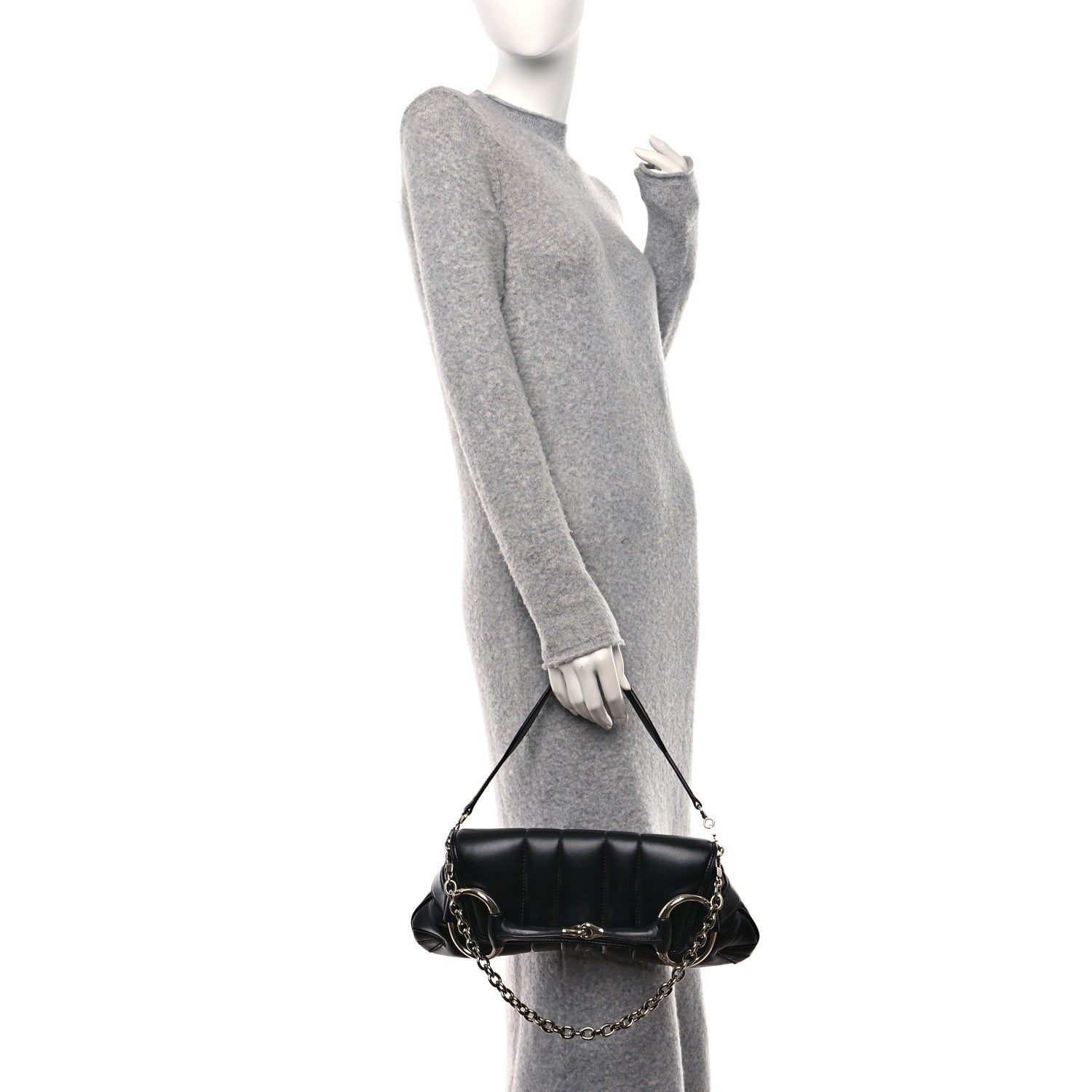 Gucci Nappa Vertical Matelasse Medium Maxi Horsebit Chain Shoulder Bag Black 2 of 10