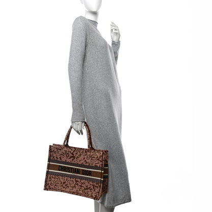 Christian Dior Canvas Embroidered Medium Brocart Book Tote Metallic Pink 2 of 10