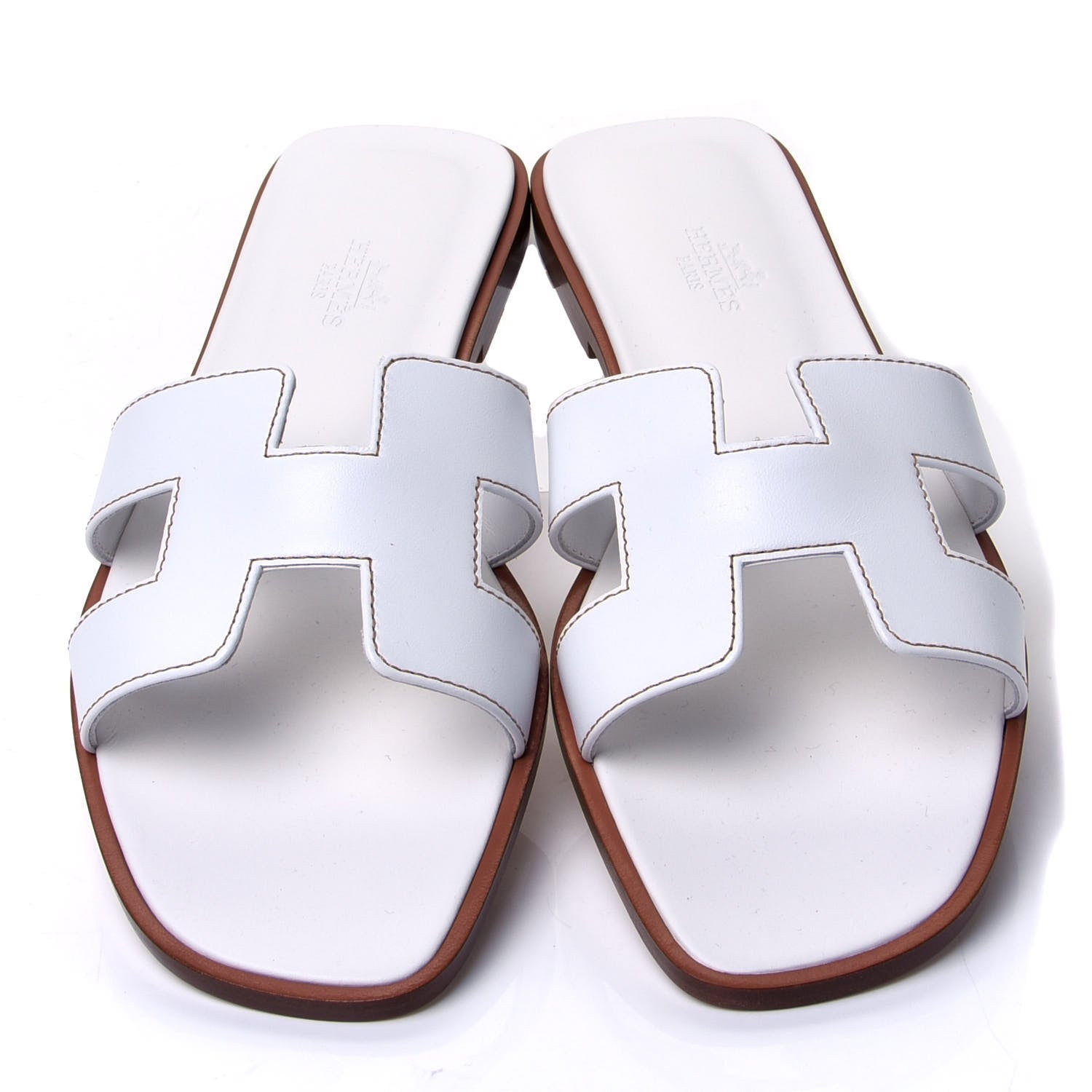 Hermes Box Calfskin Oran Sandals 37.5 White 5 of 10