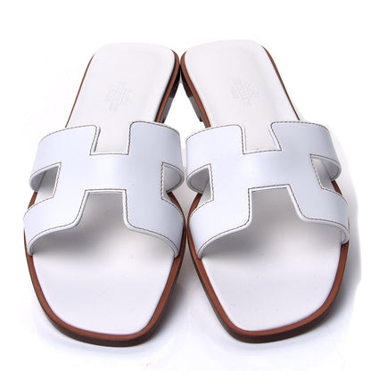 Hermes Box Calfskin Oran Sandals 37.5 White 5 of 10