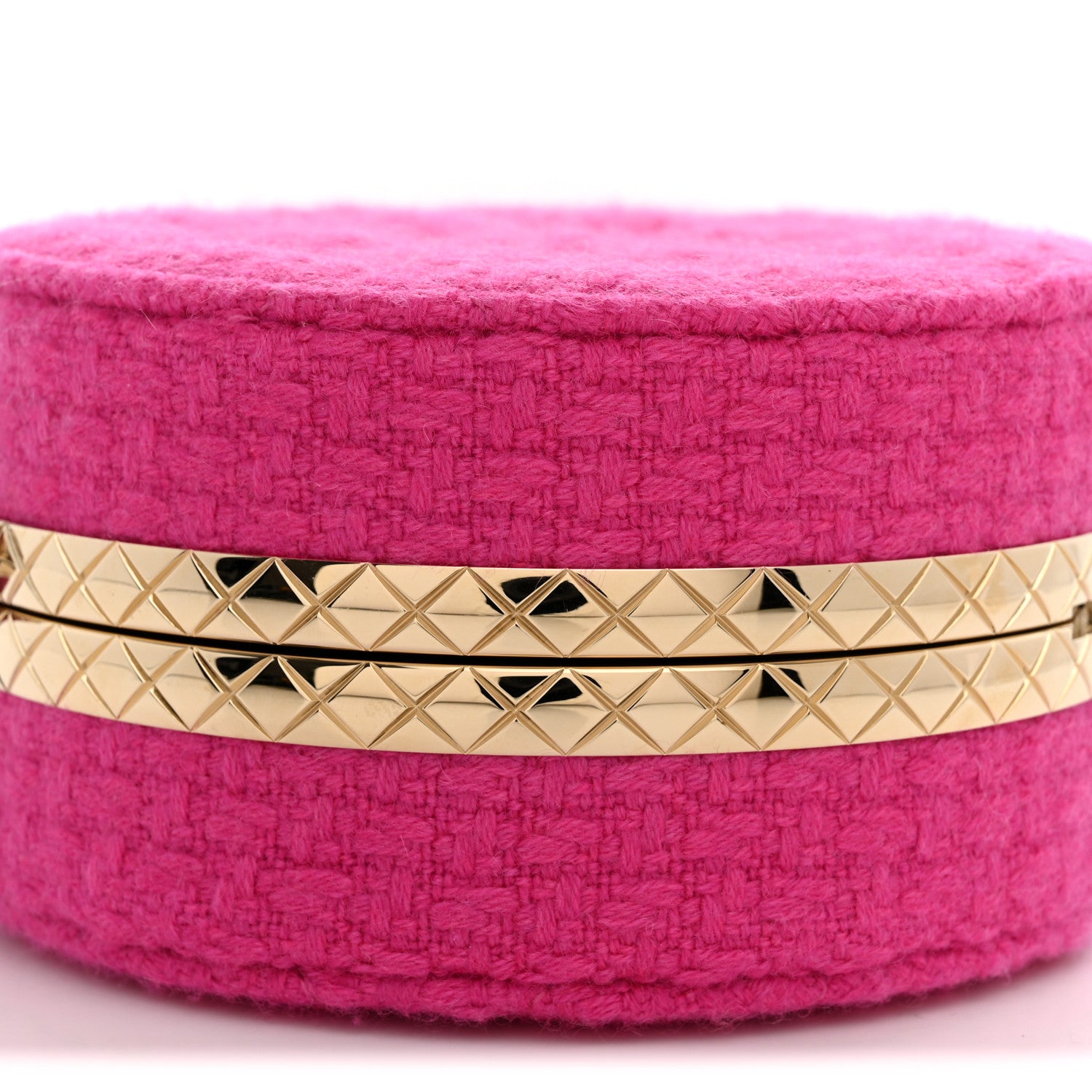 Chanel Metal Tweed Quilted Round Lock Frame Vanity Clutch With Chain Pink 8 of 9