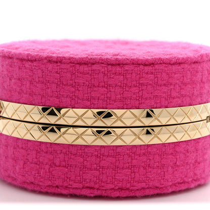 Chanel Metal Tweed Quilted Round Lock Frame Vanity Clutch With Chain Pink 8 of 9