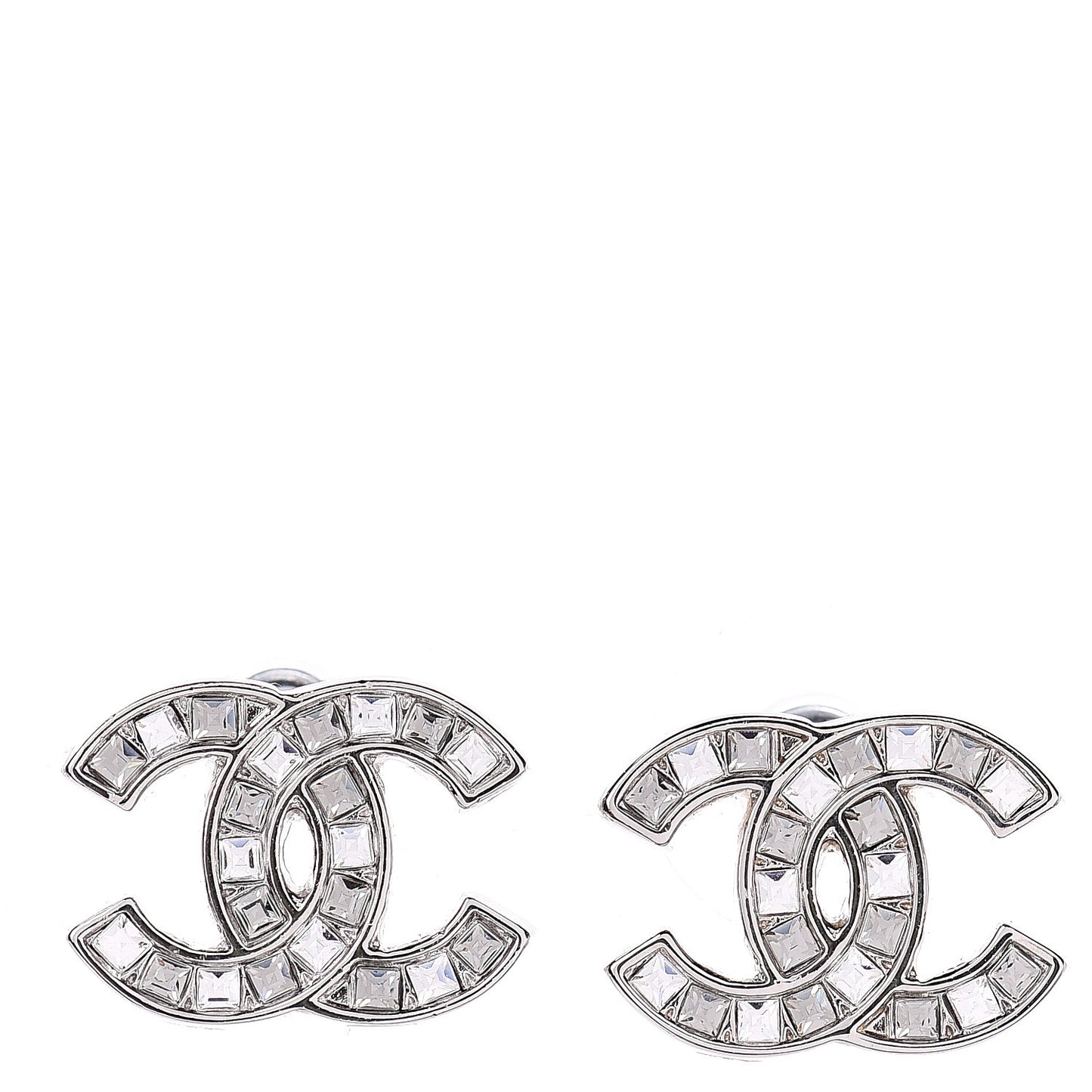 Baguette Crystal CC Earrings Silver