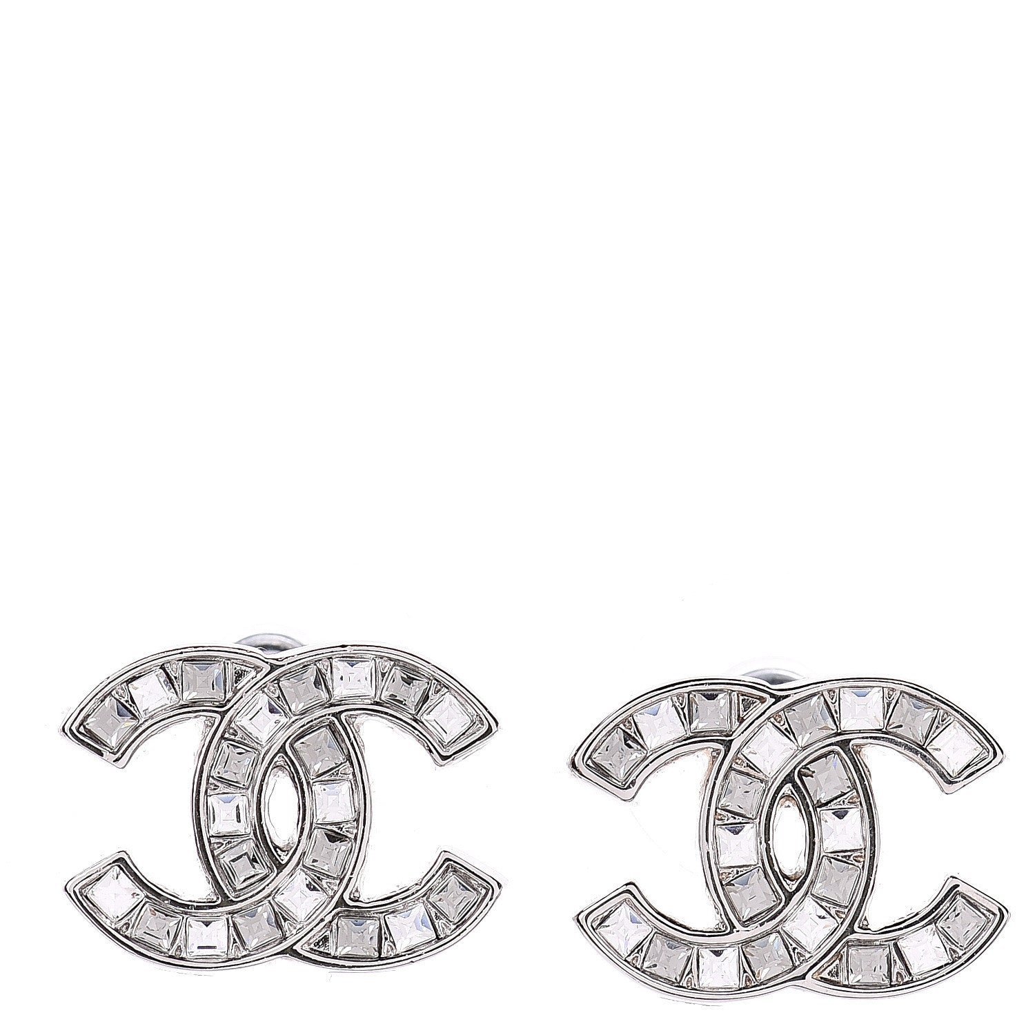Chanel Baguette Crystal CC Earrings Silver 1 of 4