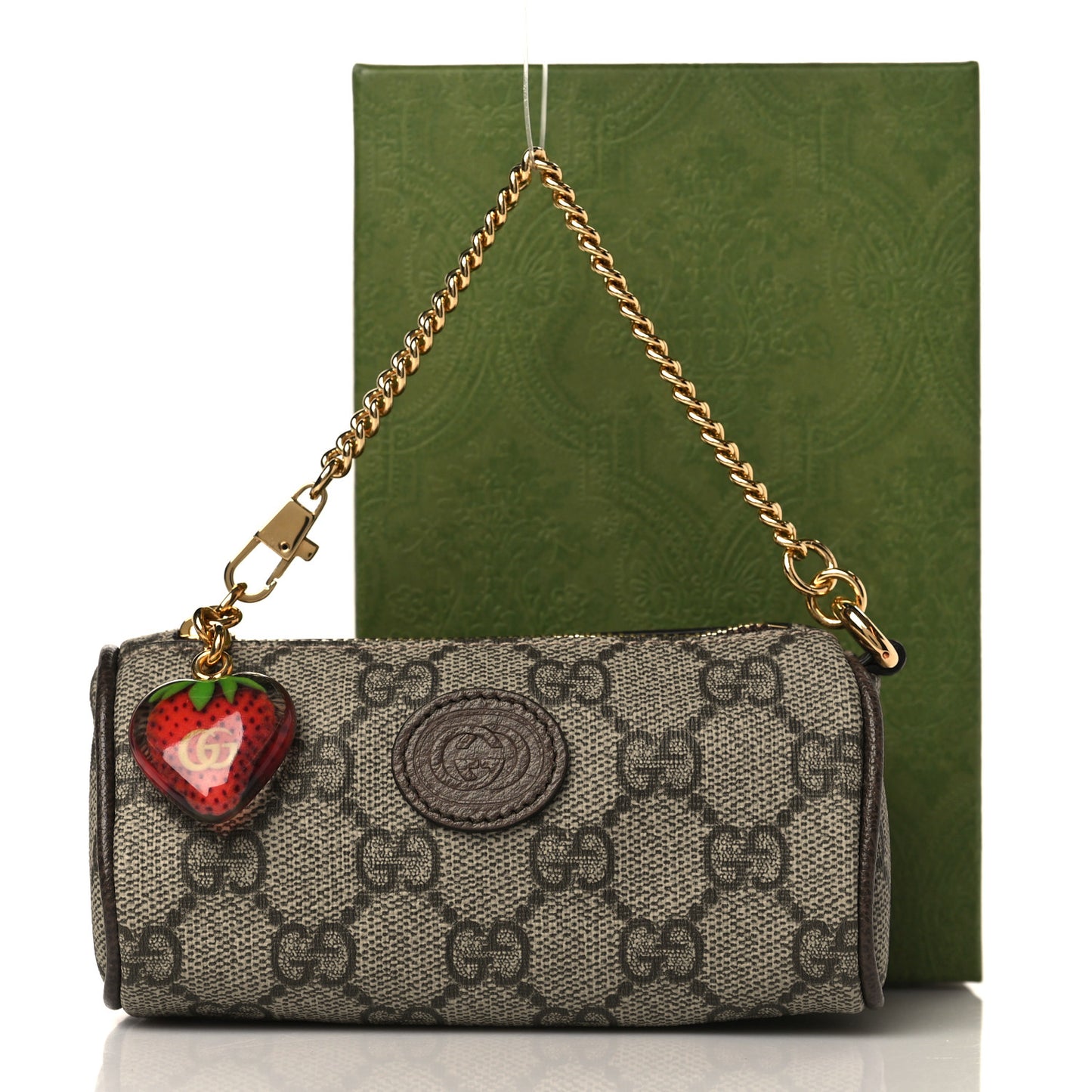 GG Supreme Monogram Strawberry Retro Interlocking G Barrel Coin Purse Beige Ebony