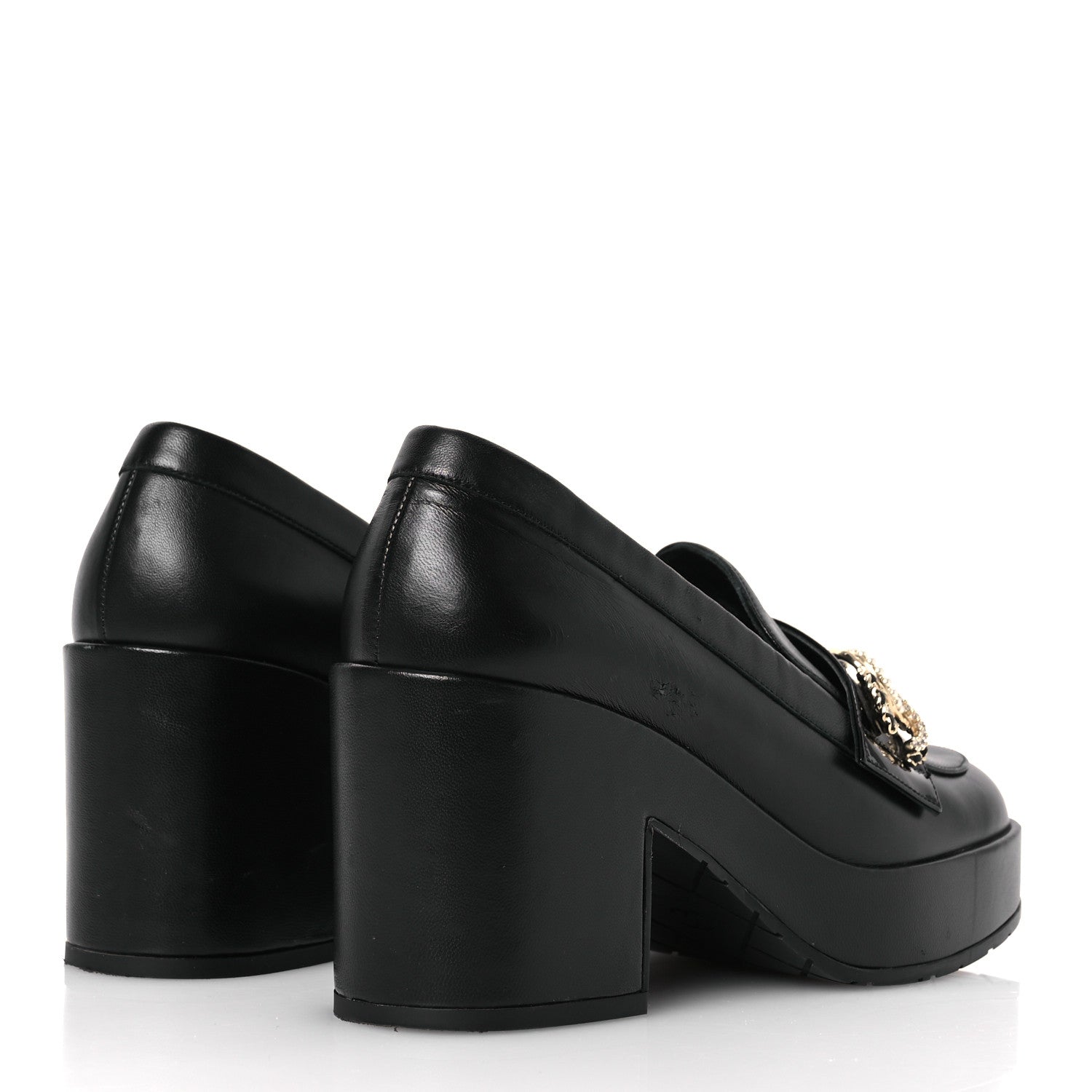 Chanel Lambskin Pearl Crystal Quilted CC Loafers 38 Black 5 of 17