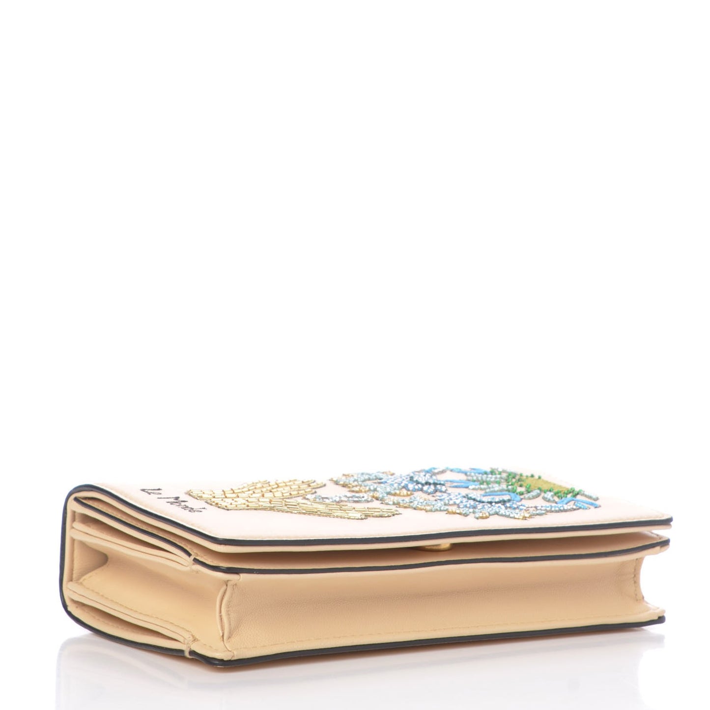 Lambskin Embroidered Le Monde Tarot Pouch Clutch Beige