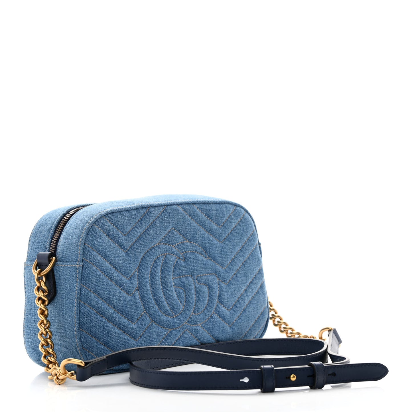Denim Matelasse Small Pearly GG Marmont Chain Shoulder Bag Blue