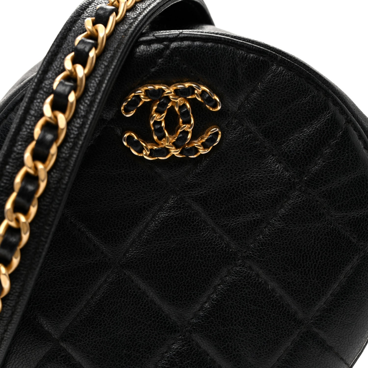 Chanel Goatskin Quilted Chanel 19 Round Clutch With Chain Black 8 of 10