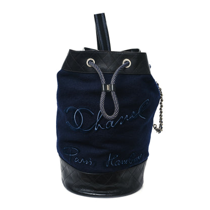 Chanel Wool Calfskin Embroidered Paris Hamburg Drawstring Backpack Navy Blue 1 of 10