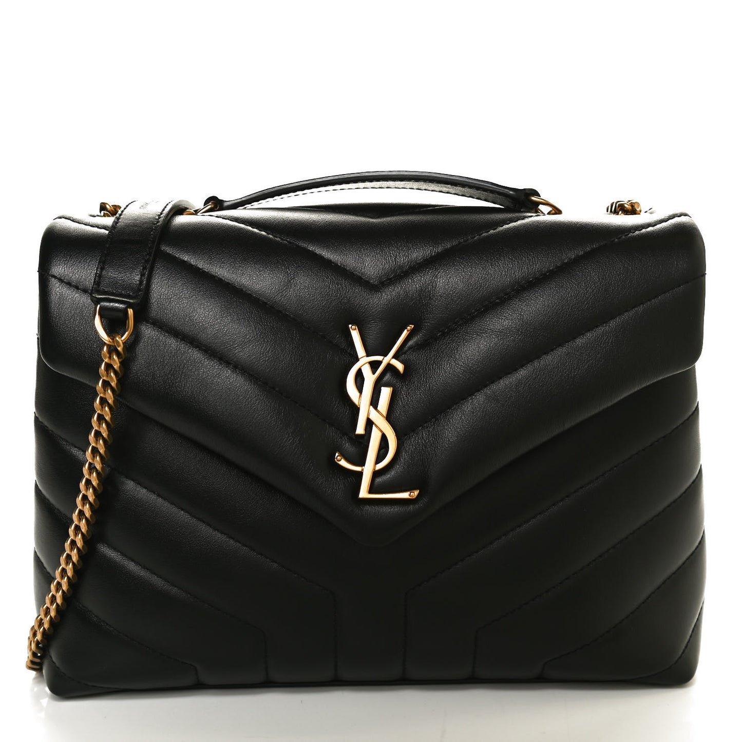 Calfskin Y Quilted Monogram Small Loulou Chain Satchel Black