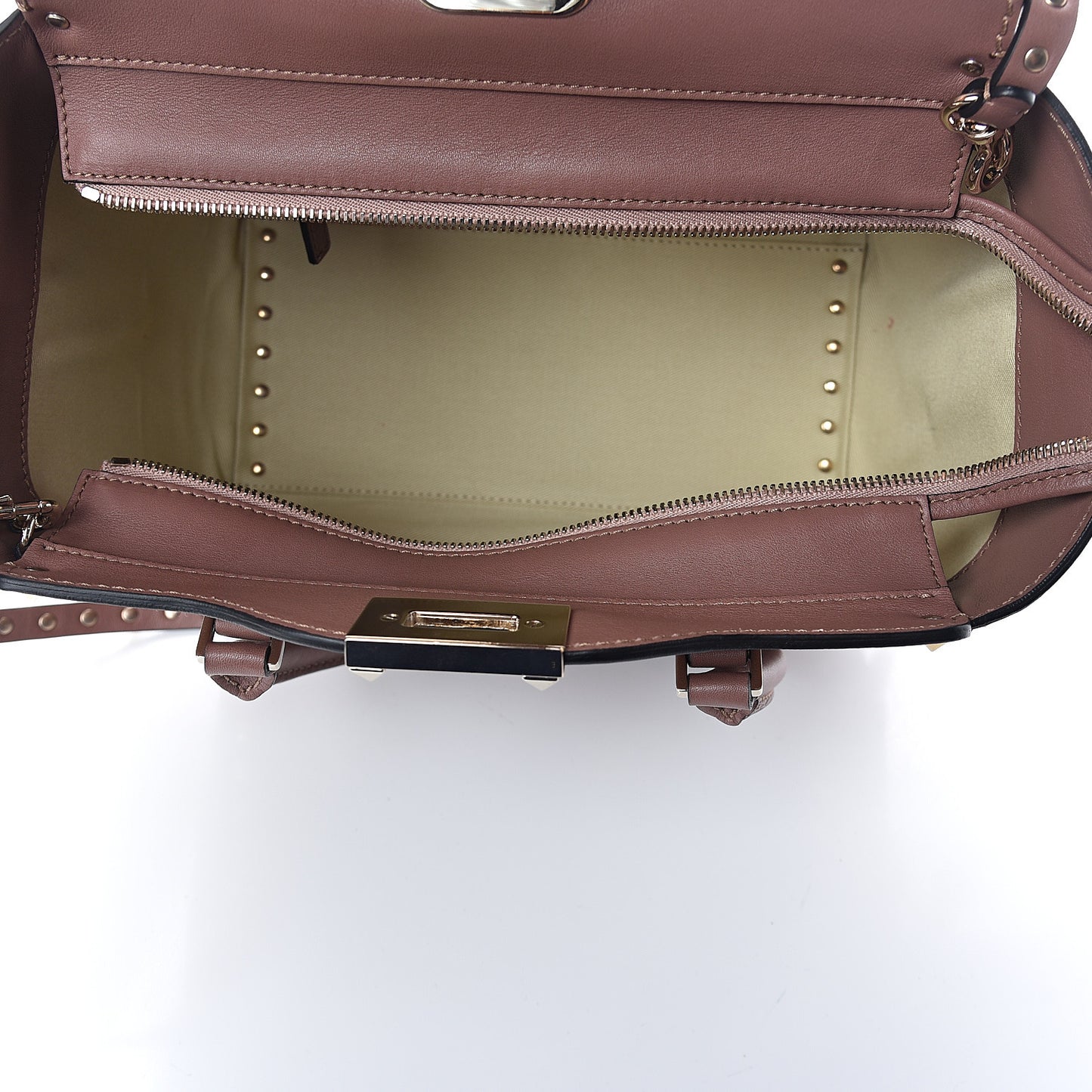 Vitello Small Rockstud Double Handle Tote Brownish
