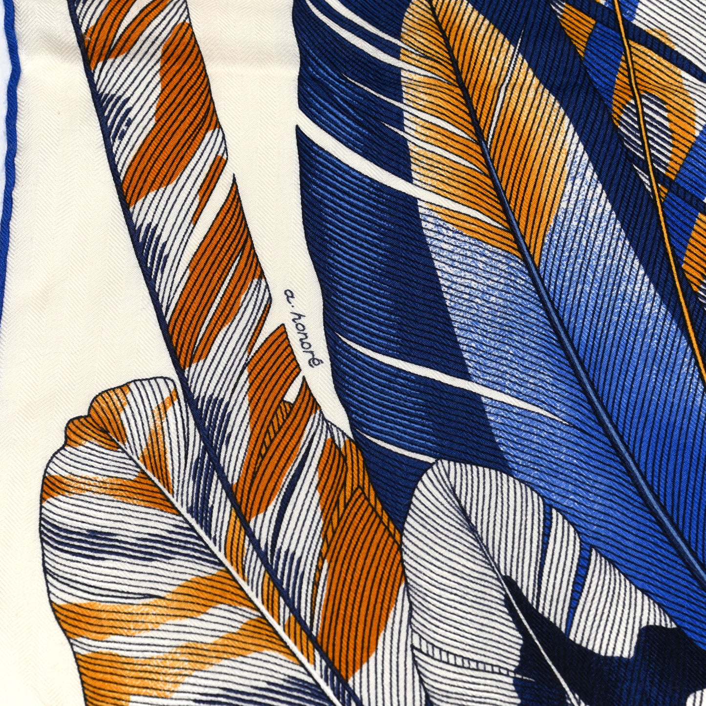 Cashmere Silk Plumes En Fete Shawl 140 White Bleu Gold