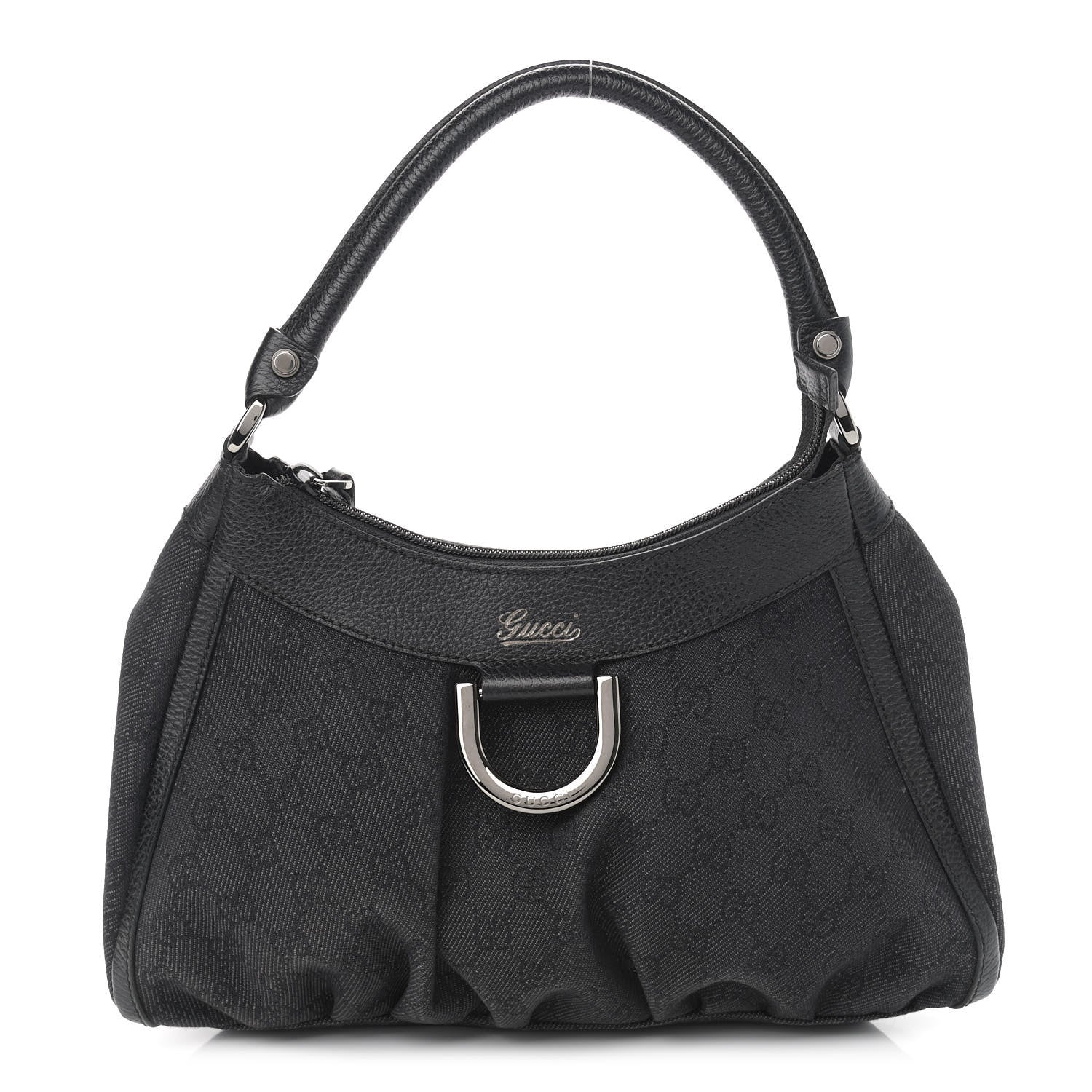 Gucci Monogram Medium D Gold Ring Hobo Black 1 of 15