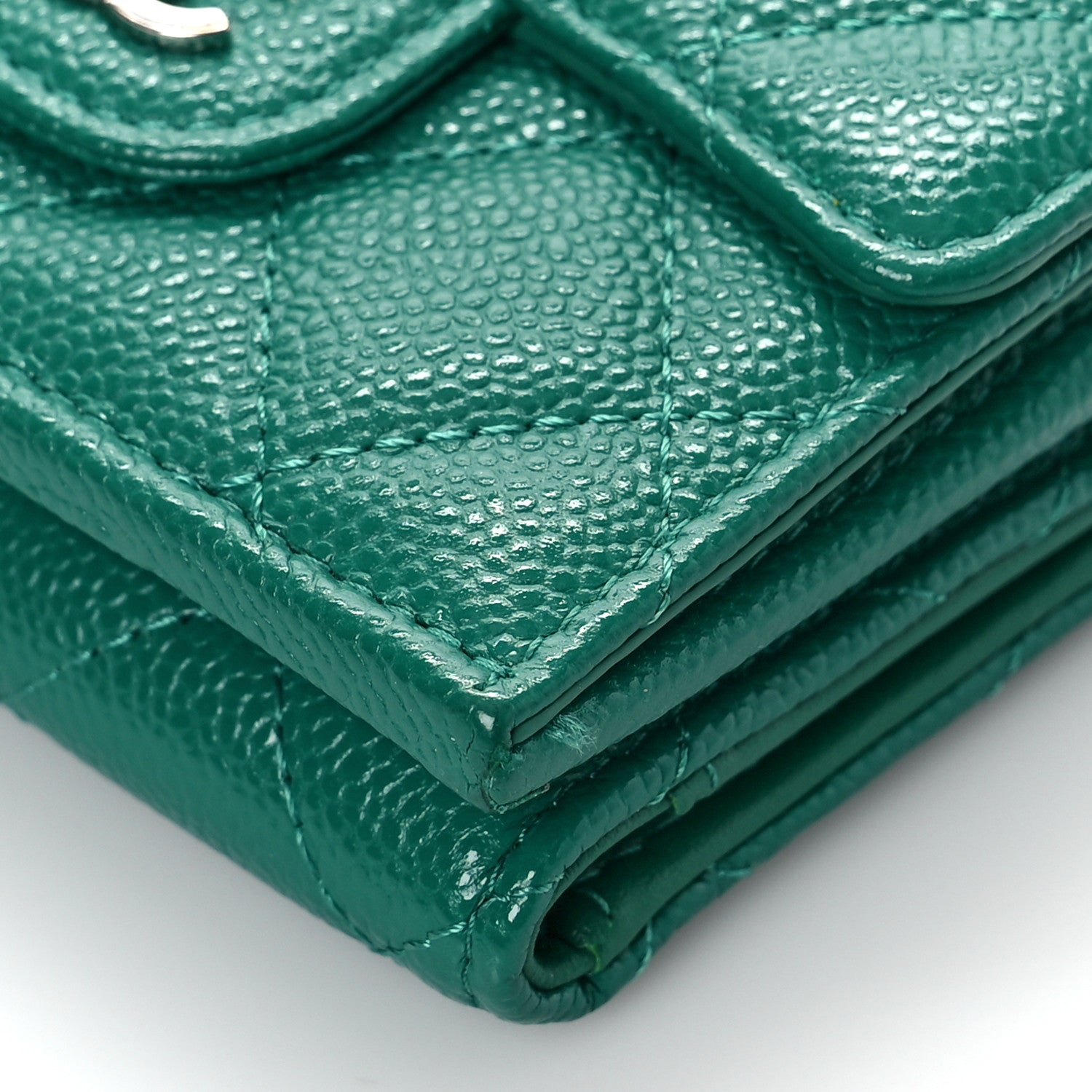 Chanel Caviar Quilted Double Flap Wallet Green 10 of 11