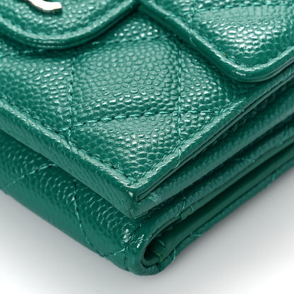 Chanel Caviar Quilted Double Flap Wallet Green 10 of 11