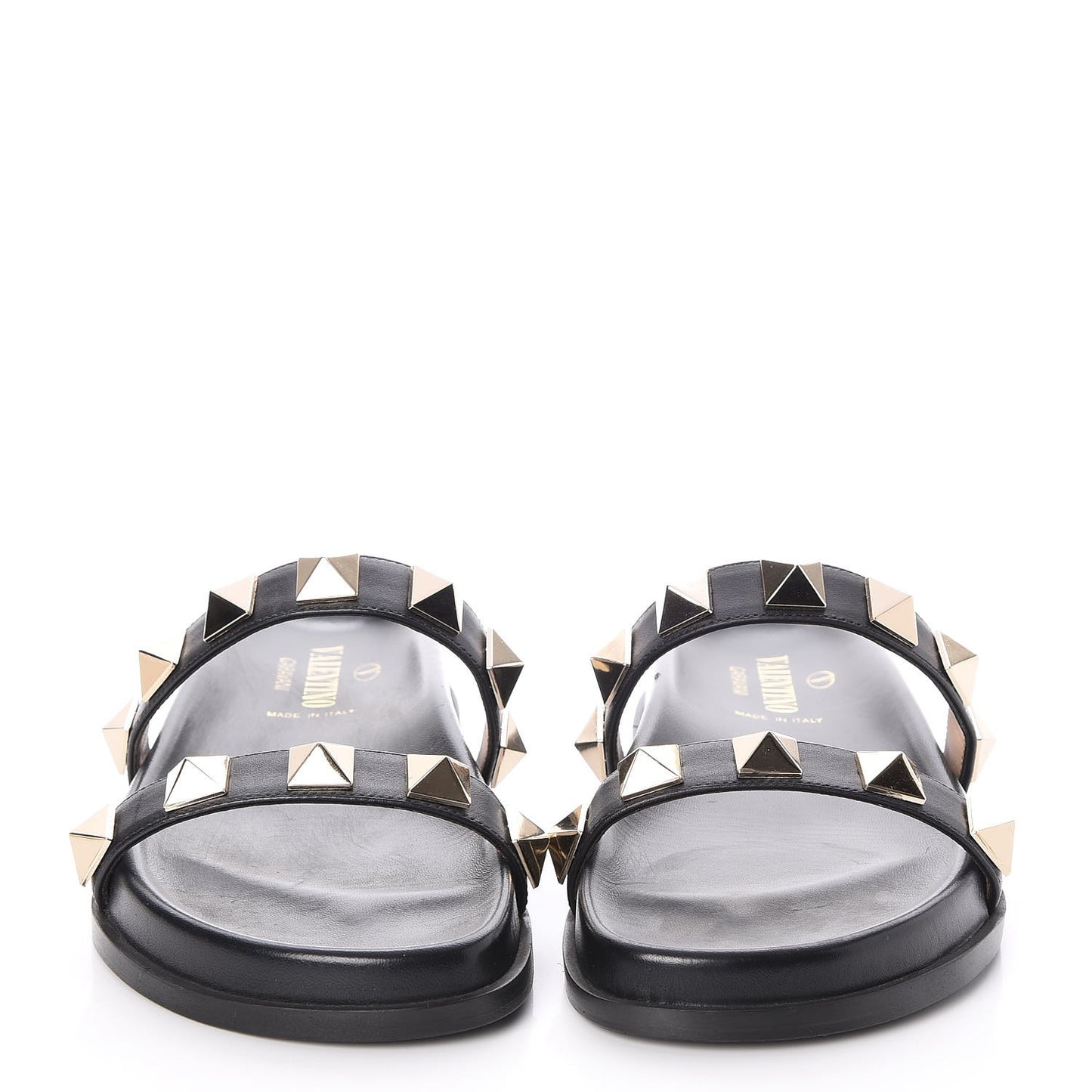Vitello Macro Rockstud Lock Slide Sandals 37.5 Black