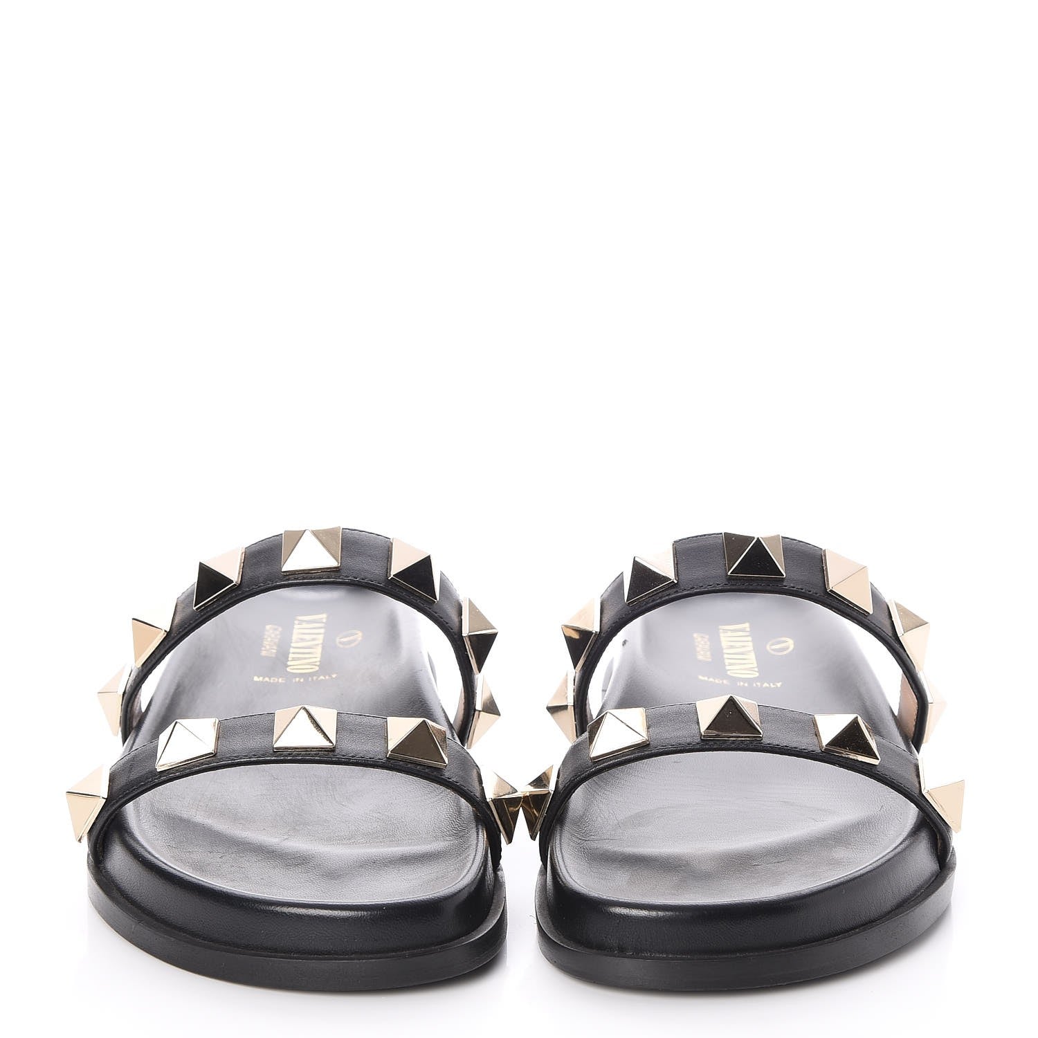 Valentino Garavani Vitello Macro Rockstud Lock Slide Sandals 37.5 Black 2 of 10