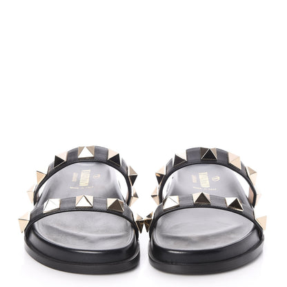 Valentino Garavani Vitello Macro Rockstud Lock Slide Sandals 37.5 Black 2 of 10