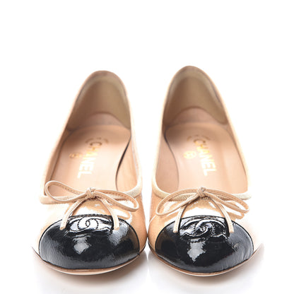 Chanel Patent CC Cap Toe Pumps 37 Light Beige Black 2 of 11