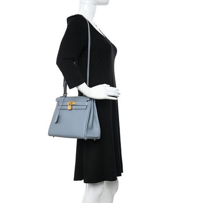 Hermes Evercolor Kelly Retourne 28 Bleu Lin 2 of 11