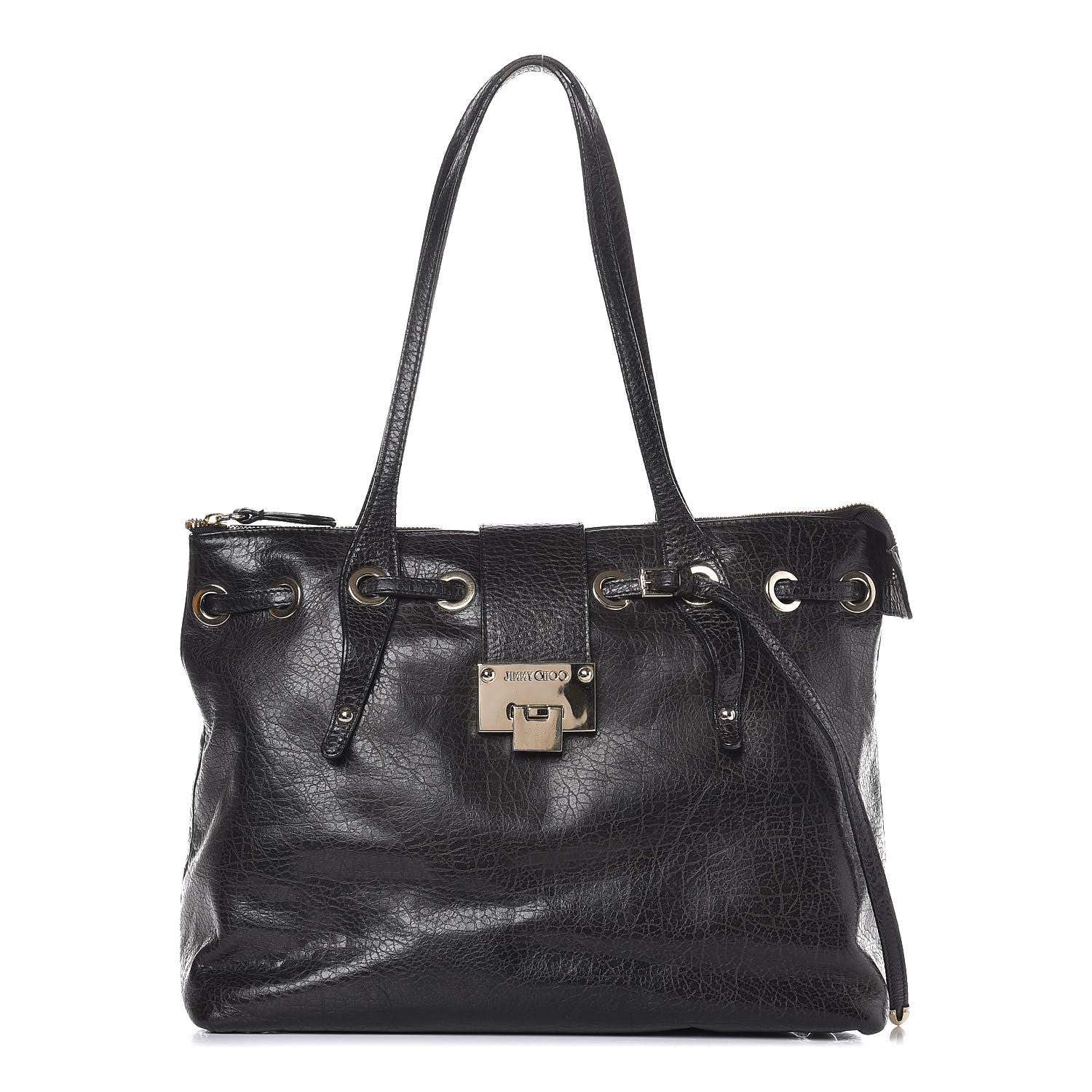Jimmy Choo Pebbled Calfskin Small Rhea Black 1 of 8