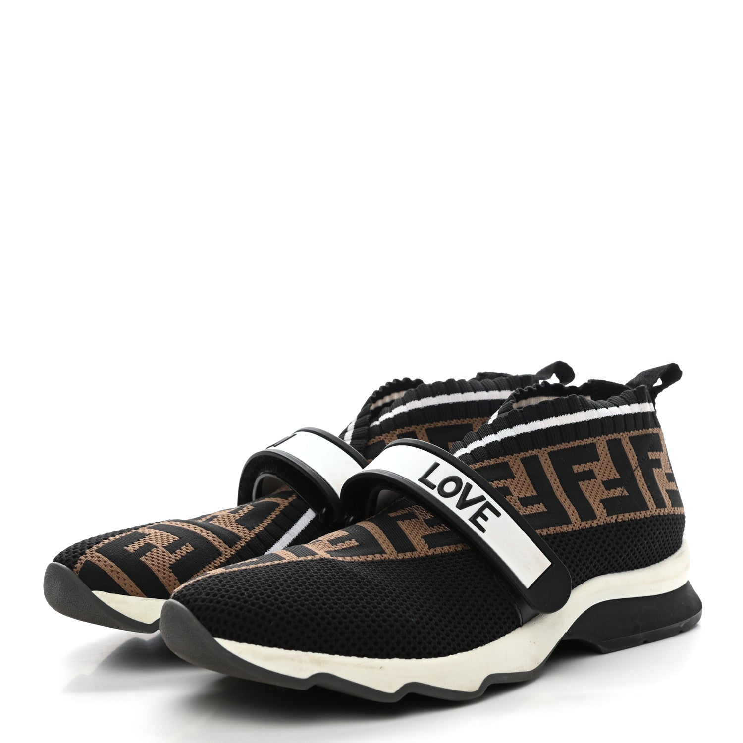 Fendi Stretch Yarn FF Stiff Band Rockoko Sneakers 38 Black White Tobacco 2 of 8