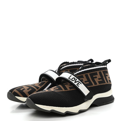 Fendi Stretch Yarn FF Stiff Band Rockoko Sneakers 38 Black White Tobacco 2 of 8
