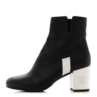 Chanel Goatskin Calfskin CC Short Boots 39 Black White 1 of 9