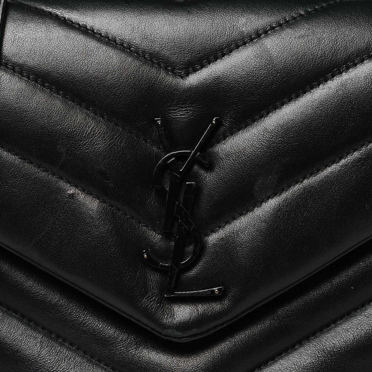 Calfskin Y Quilted Monogram Monochrome Small Loulou Chain Satchel Black