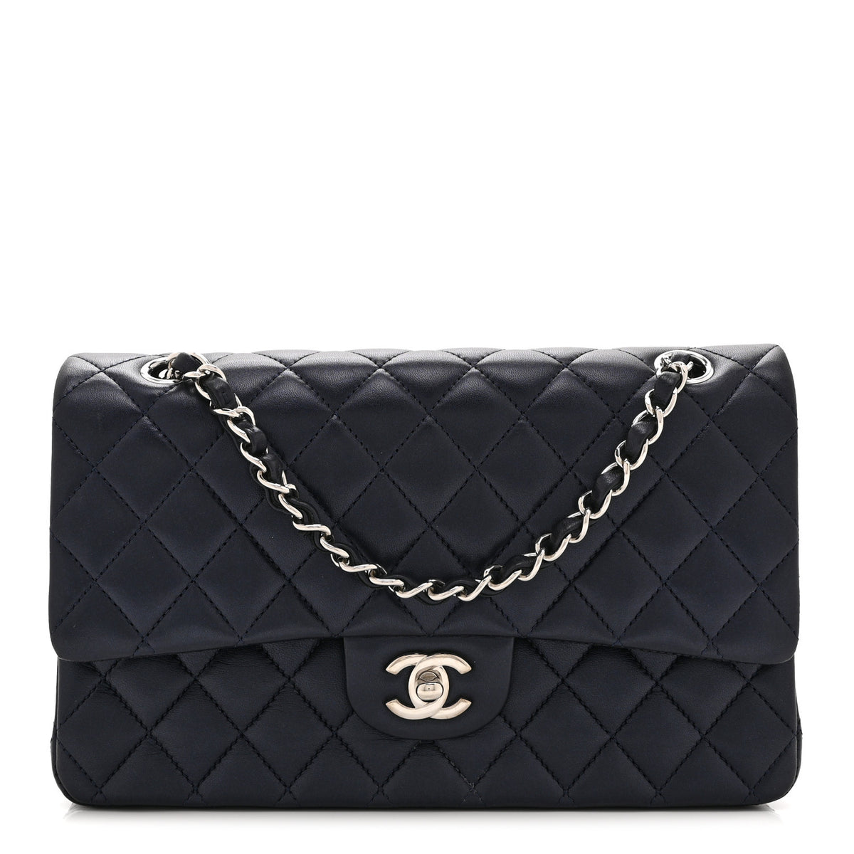 Chanel Iridescent Calfskin Quilted Medium Double Flap Navy 1 of 10