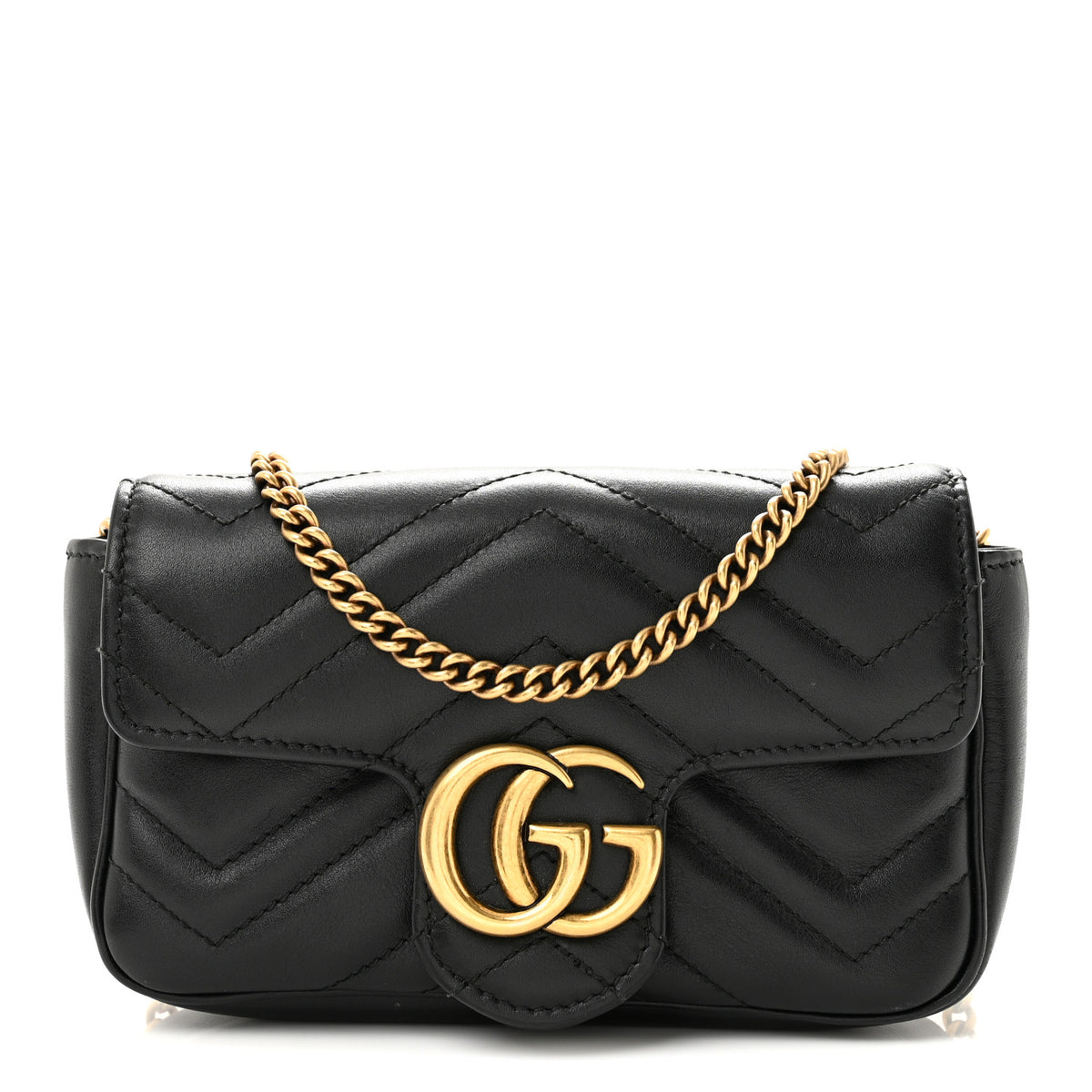 Calfskin Matelasse Super Mini GG Marmont Shoulder Bag Black