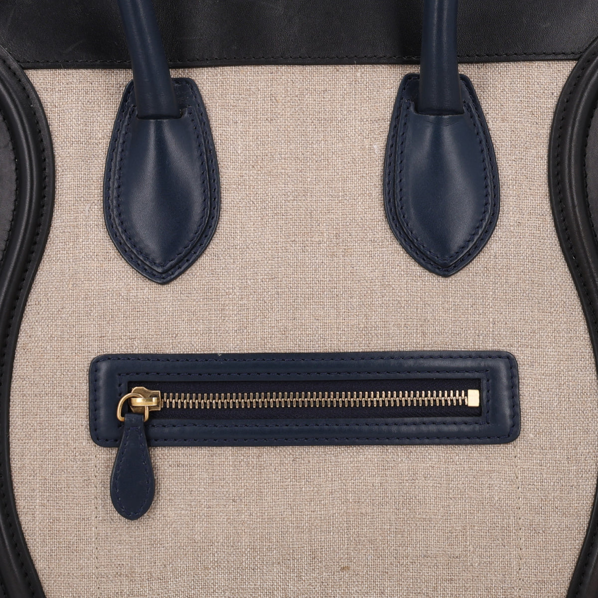 Celine Smooth Calfskin Linen Tricolor Mini Luggage Black Khaki Navy 8 of 10