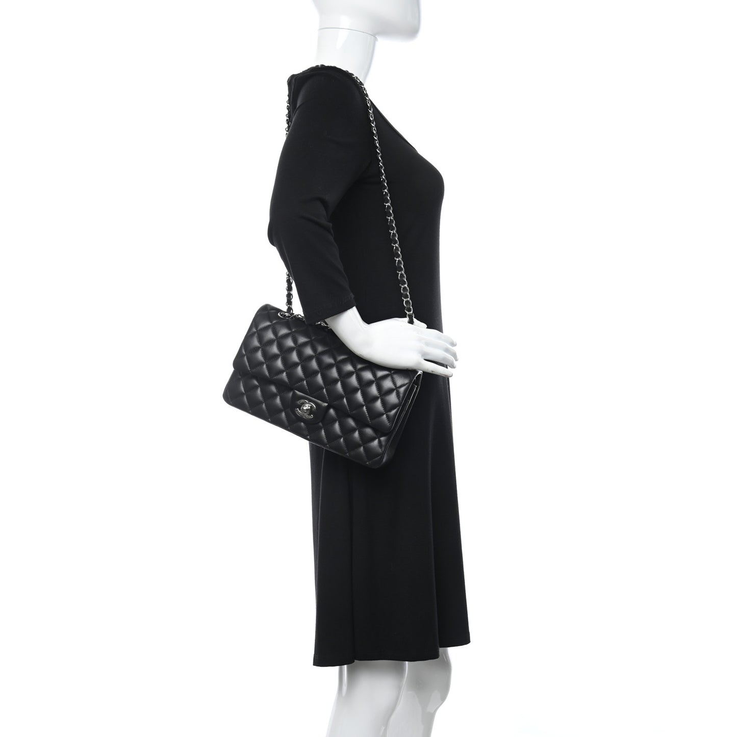 Lambskin Quilted Medium Double Flap Black
