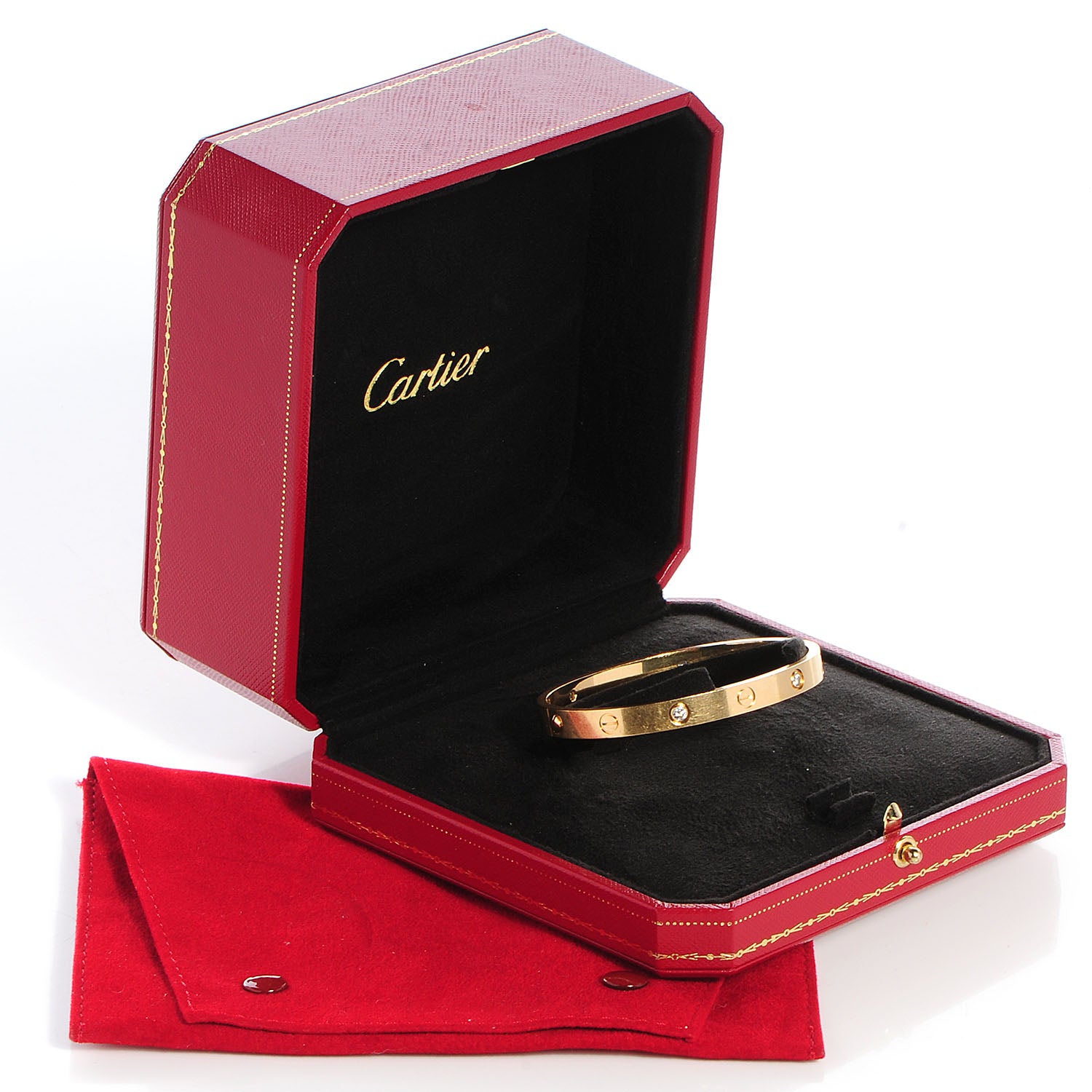 Cartier 18K Yellow Gold 4 Diamond LOVE Bracelet 17 5 of 5