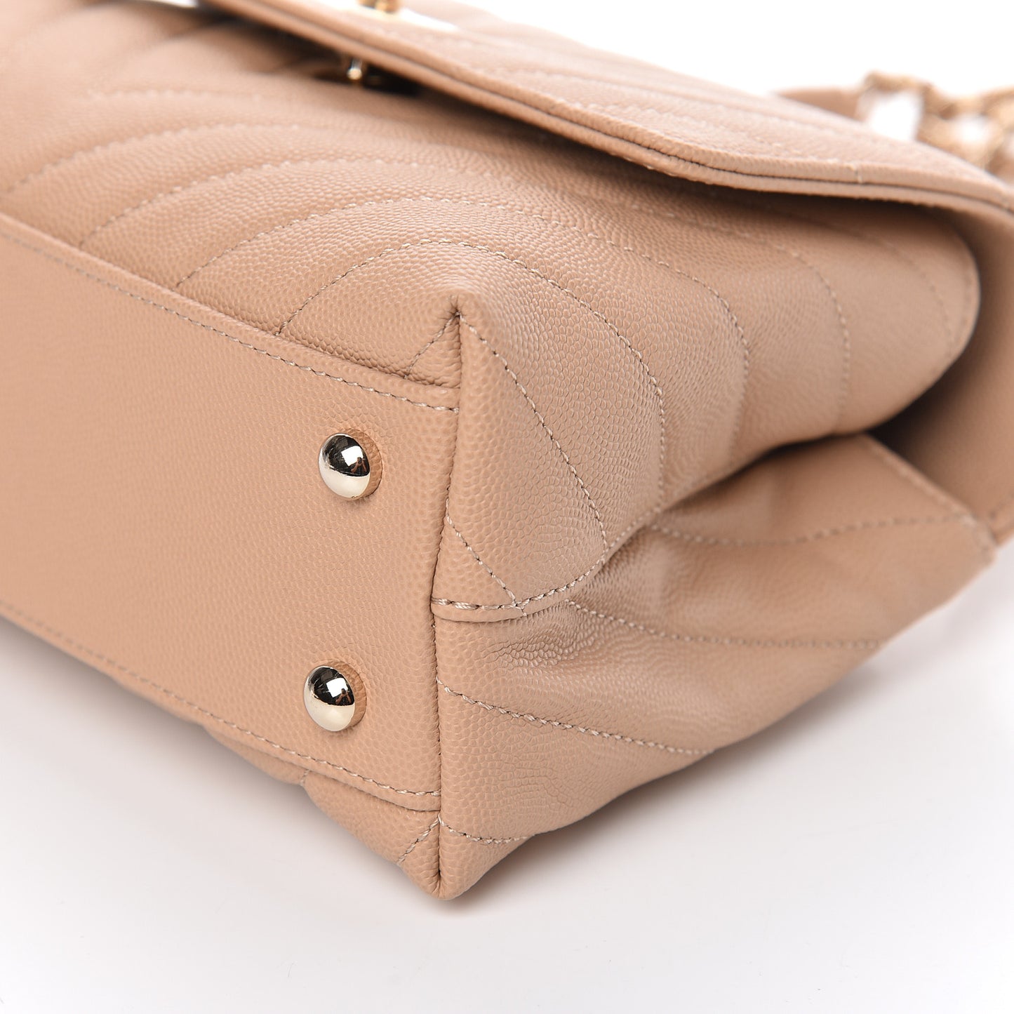 Caviar Chevron Quilted Mini Coco Handle Flap Beige