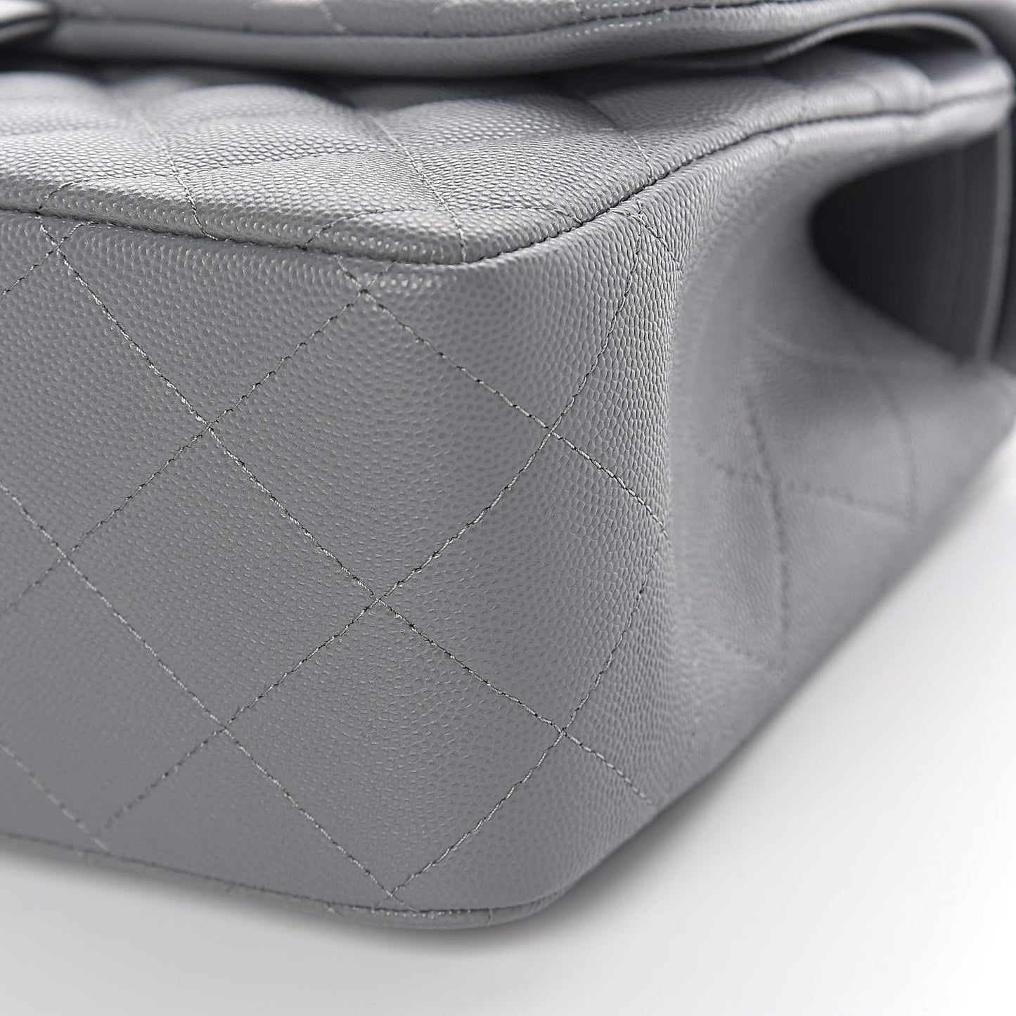 Caviar Quilted Jumbo Double Flap Grey