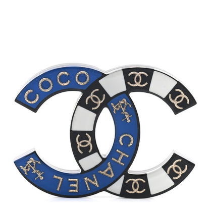 Chanel Resin Metal CC Brooch Blue Black 1 of 5