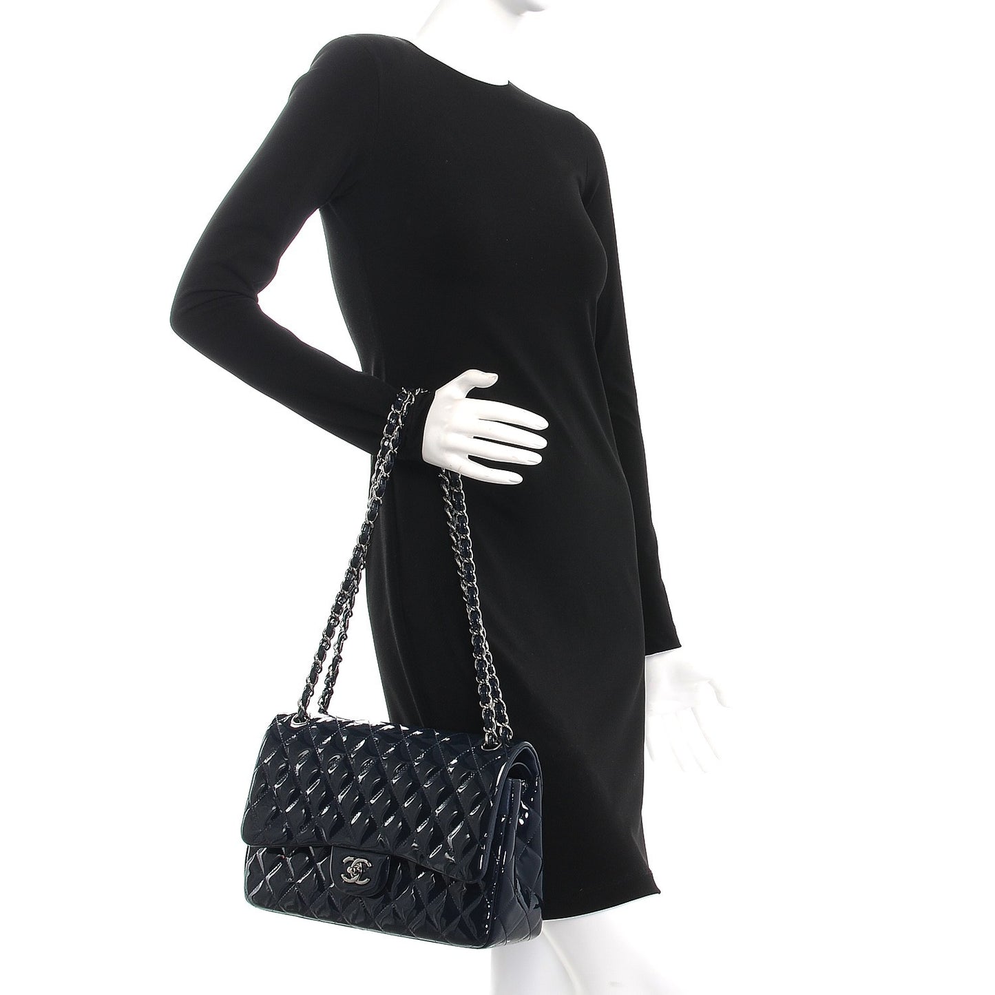 Patent Quilted Jumbo Double Flap Navy Blue