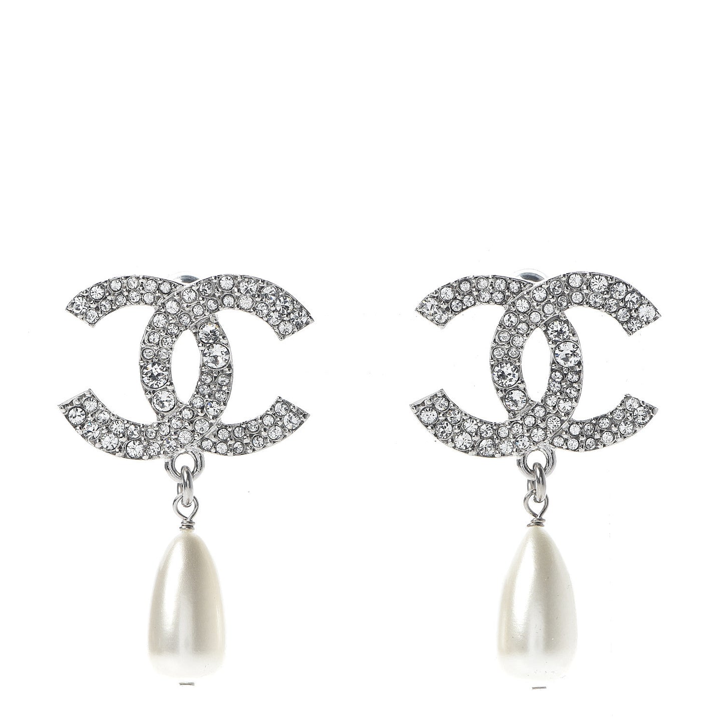 Crystal Pearl CC Drop Darling Bows Earrings Silver Pearly White
